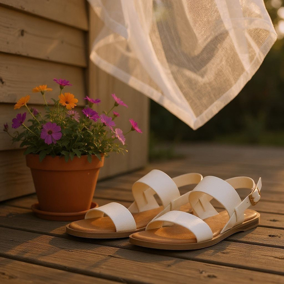 Journey Collection Women Sling Back Strap Flat Sandals Flip Flop Sz 9 WIDE White - Picture 1 of 16